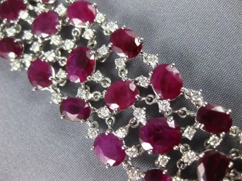 ESTATE LARGE 49.43CT DIAMOND & AAA RUBY 18KT WHITE GOLD FILIGREE TENNIS BRACELET