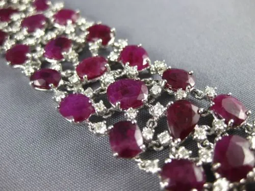 ESTATE LARGE 49.43CT DIAMOND & AAA RUBY 18KT WHITE GOLD FILIGREE TENNIS BRACELET