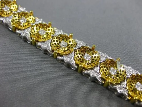 ESTATE WIDE & LONG 2.4CT DIAMOND 18K YELLOW GOLD FILIGREE FLOWER TENNIS BRACELET