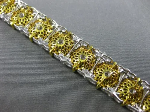 ESTATE WIDE & LONG 2.4CT DIAMOND 18K YELLOW GOLD FILIGREE FLOWER TENNIS BRACELET