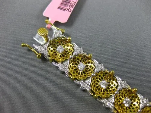 ESTATE WIDE & LONG 2.4CT DIAMOND 18K YELLOW GOLD FILIGREE FLOWER TENNIS BRACELET