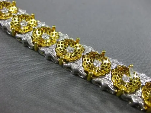 ESTATE WIDE & LONG 2.4CT DIAMOND 18K YELLOW GOLD FILIGREE FLOWER TENNIS BRACELET