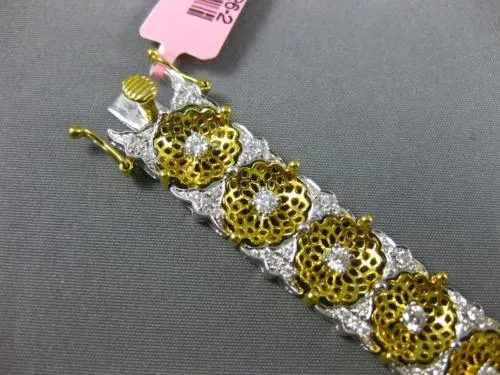 ESTATE WIDE & LONG 2.4CT DIAMOND 18K YELLOW GOLD FILIGREE FLOWER TENNIS BRACELET