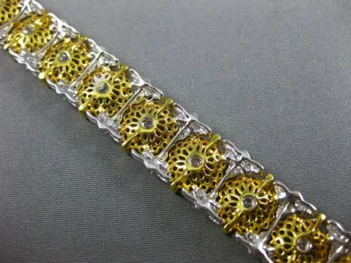 ESTATE WIDE & LONG 2.4CT DIAMOND 18K YELLOW GOLD FILIGREE FLOWER TENNIS BRACELET