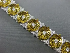 ESTATE WIDE & LONG 2.4CT DIAMOND 18K YELLOW GOLD FILIGREE FLOWER TENNIS BRACELET