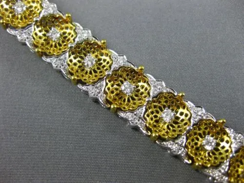 ESTATE WIDE & LONG 2.4CT DIAMOND 18K YELLOW GOLD FILIGREE FLOWER TENNIS BRACELET