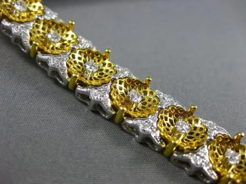 ESTATE WIDE & LONG 2.4CT DIAMOND 18K YELLOW GOLD FILIGREE FLOWER TENNIS BRACELET