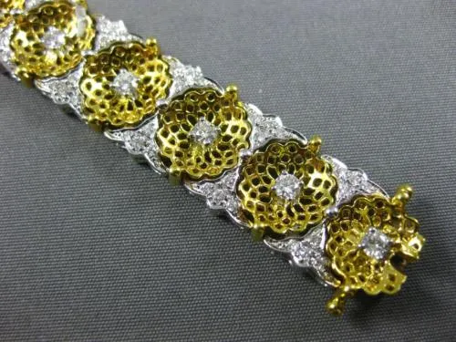 ESTATE WIDE & LONG 2.4CT DIAMOND 18K YELLOW GOLD FILIGREE FLOWER TENNIS BRACELET