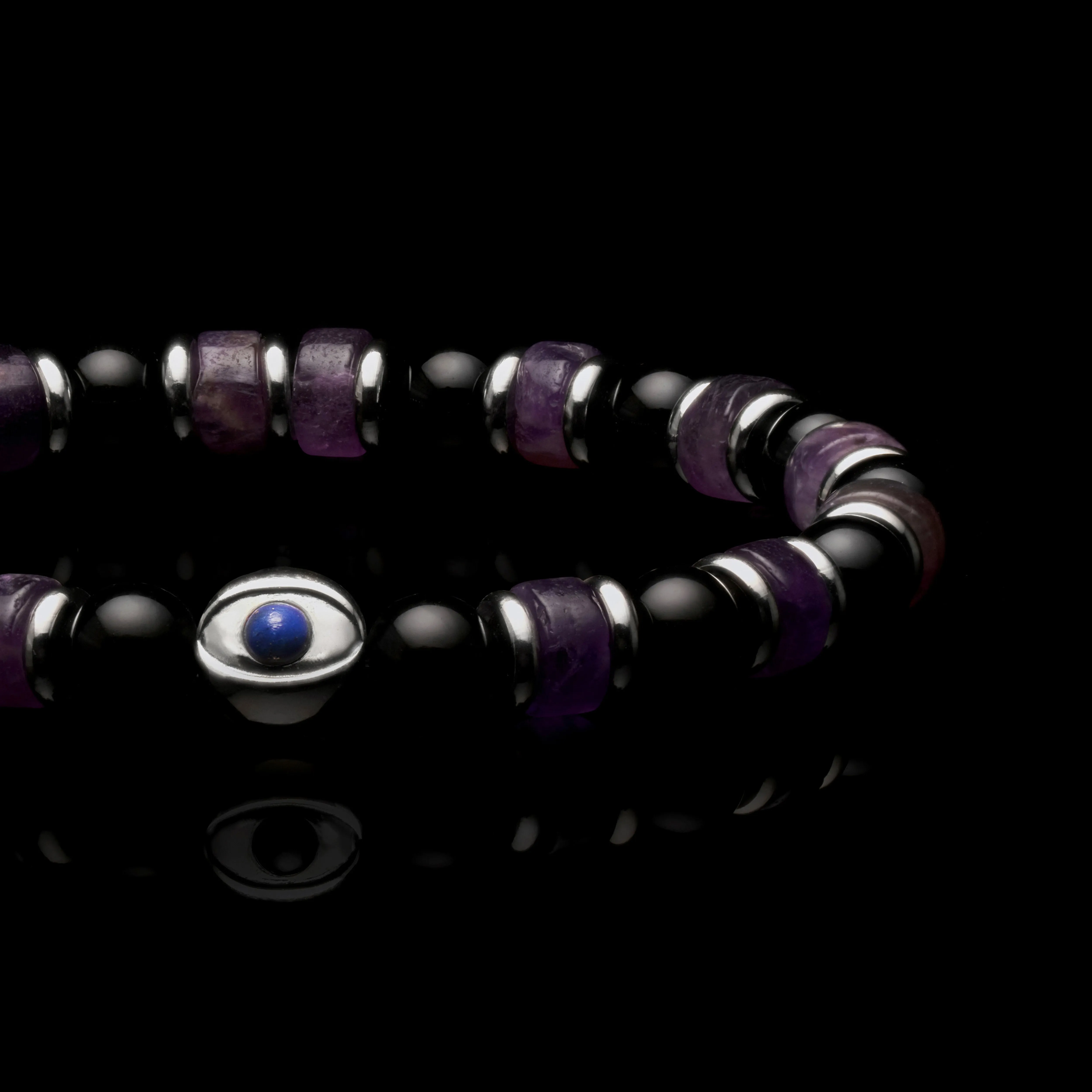 Evil Eye Amethyst Beaded Bracelet