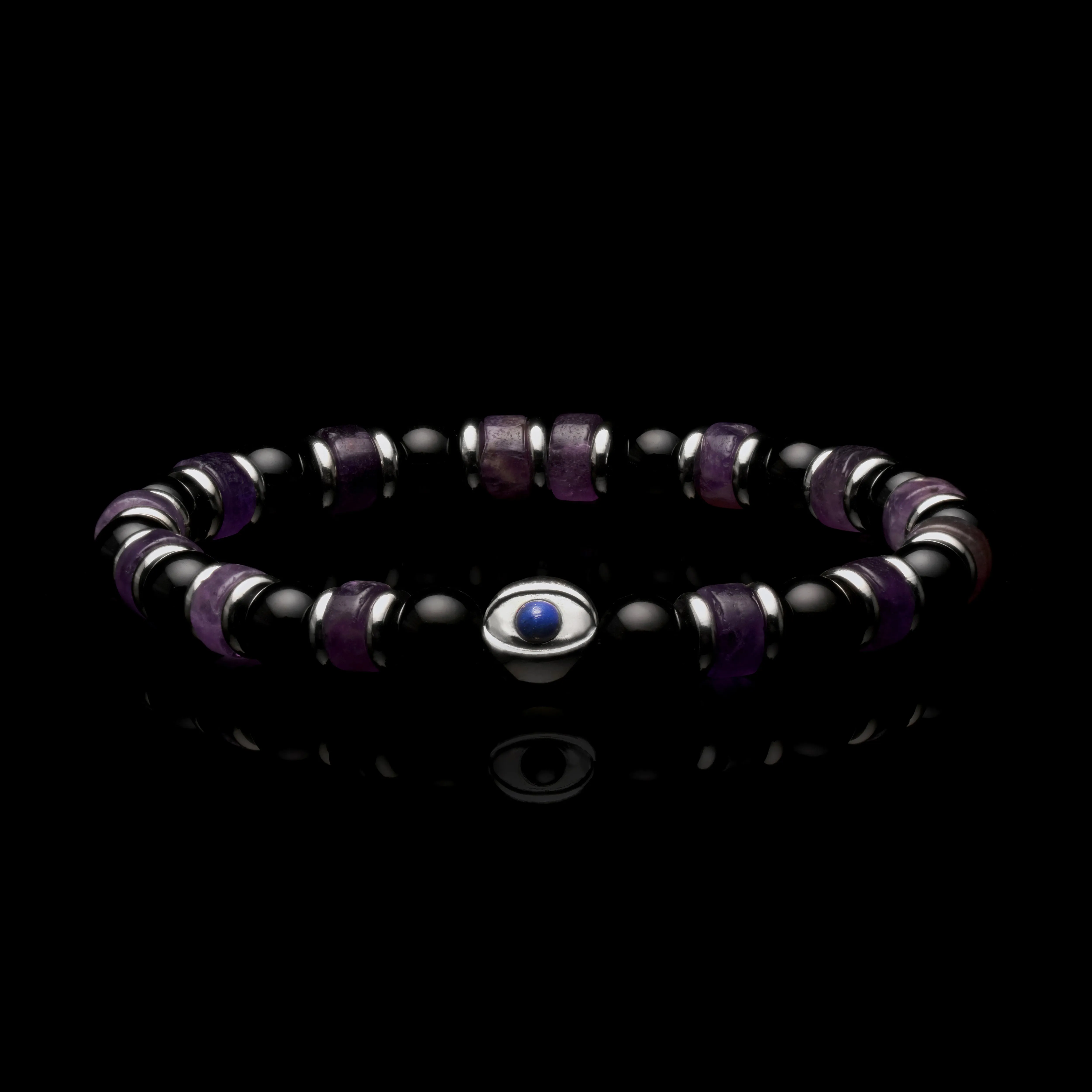 Evil Eye Amethyst Beaded Bracelet