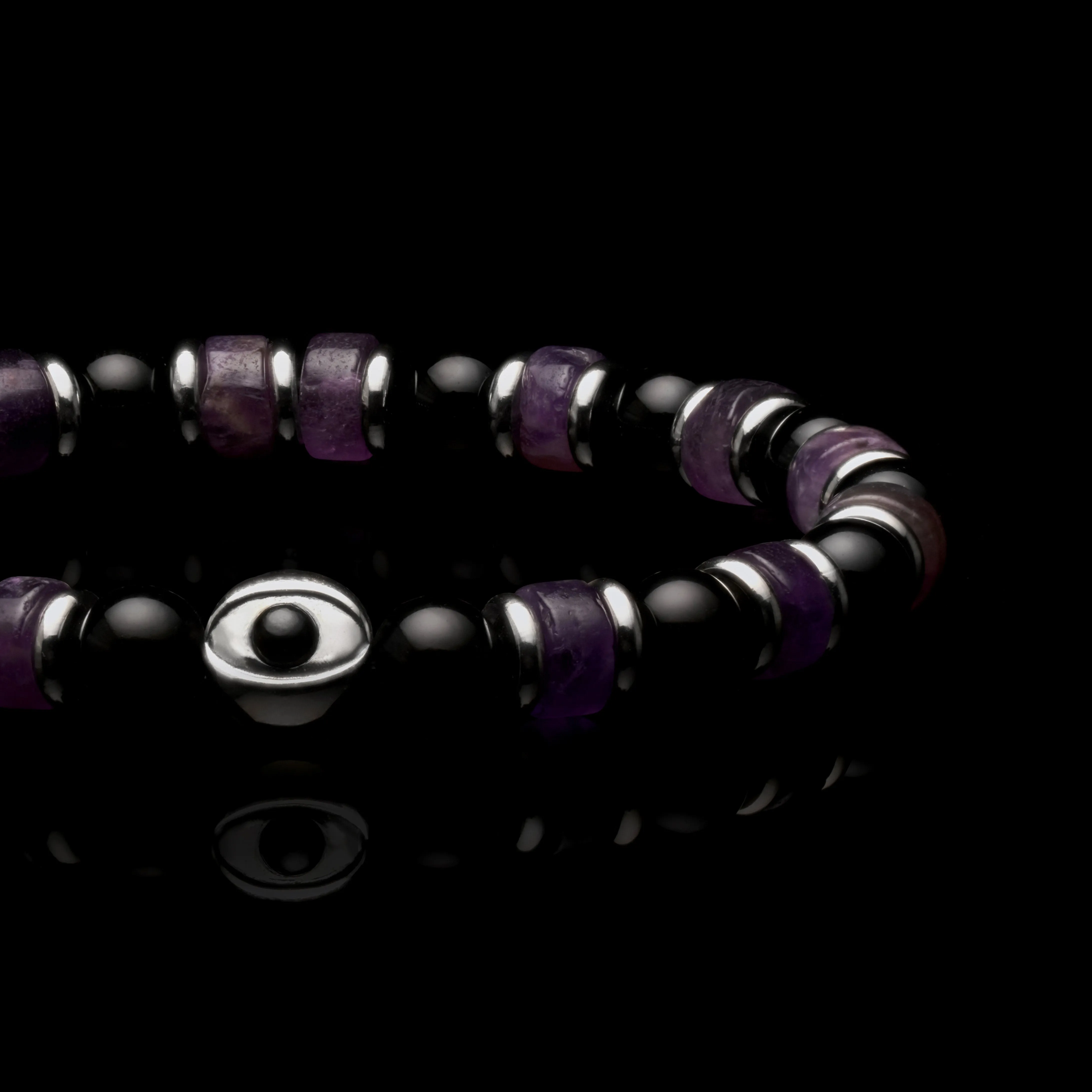 Evil Eye Amethyst Beaded Bracelet