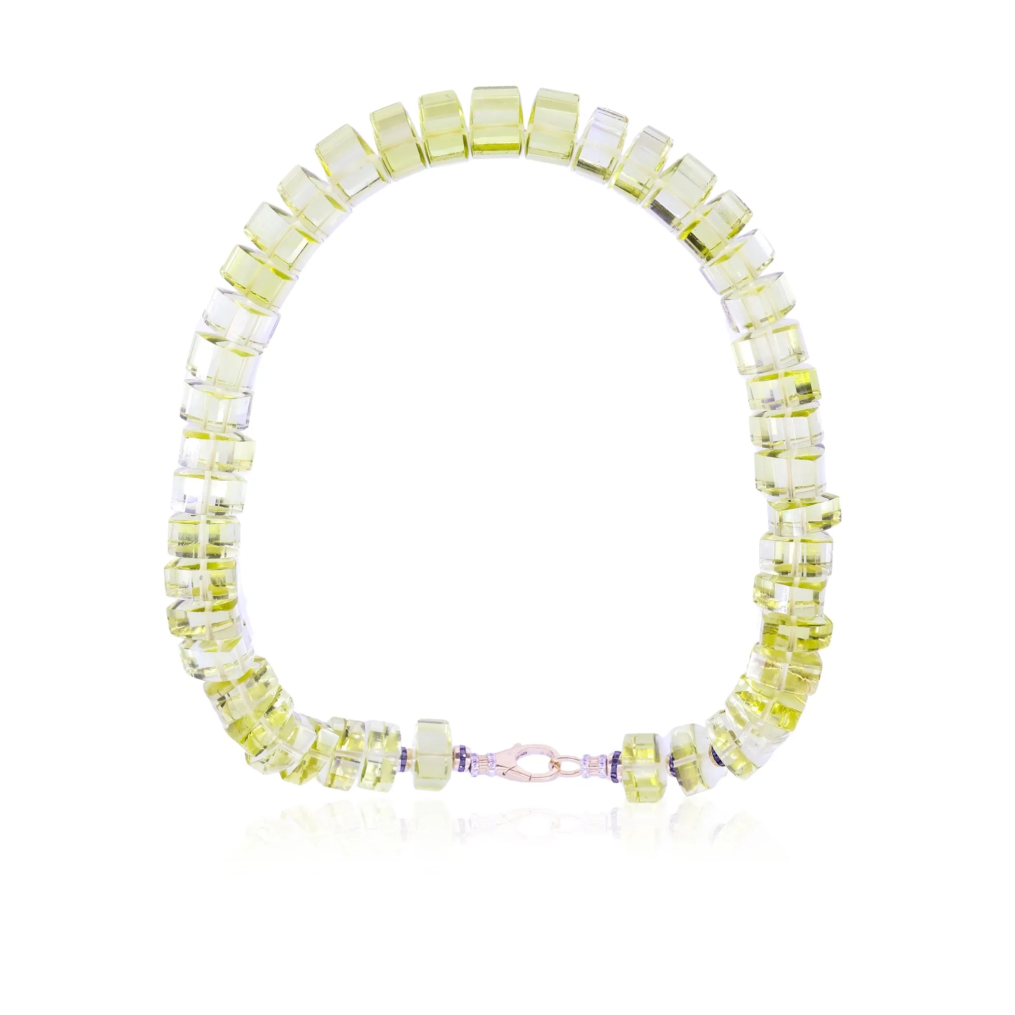 EXCLUSIVELY NINA 18K YELLOW GOLD FANCY CUT LEMON CITRINE BEAD NECKLACE WITH BLACK DIAMOND ROUNDELS