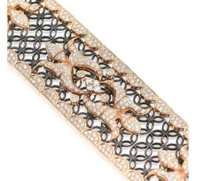 EXTRA LARGE 7.24CT DIAMOND 18KT ROSE GOLD FILIGREE FLOWER CUFF TENNIS BRACELET