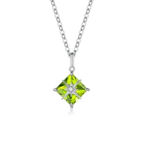 FANCIME "Princess Dream" Peridot August Square Gemstone Sterling Silver Necklace