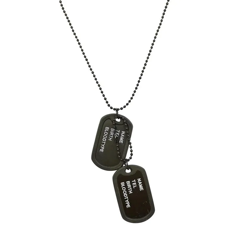 Fashion Military Style Four Row Letter Double Card Military Brand Necklace Men's Pendant Necklace Men's Chain Link Chain