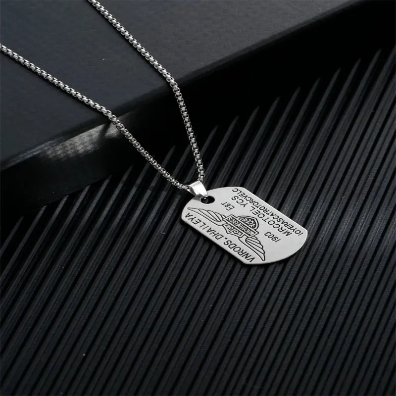 Fashion Military Style Four Row Letter Double Card Military Brand Necklace Men's Pendant Necklace Men's Chain Link Chain