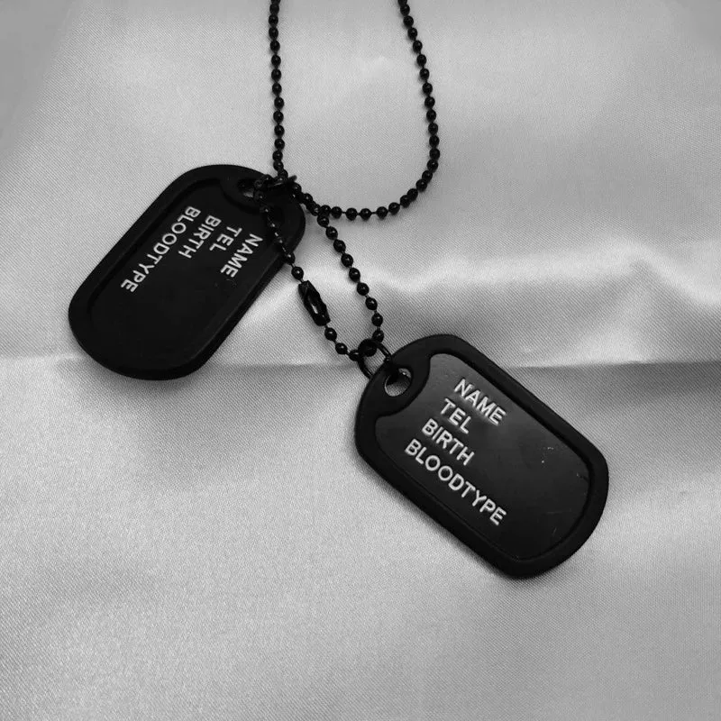 Fashion Military Style Four Row Letter Double Card Military Brand Necklace Men's Pendant Necklace Men's Chain Link Chain