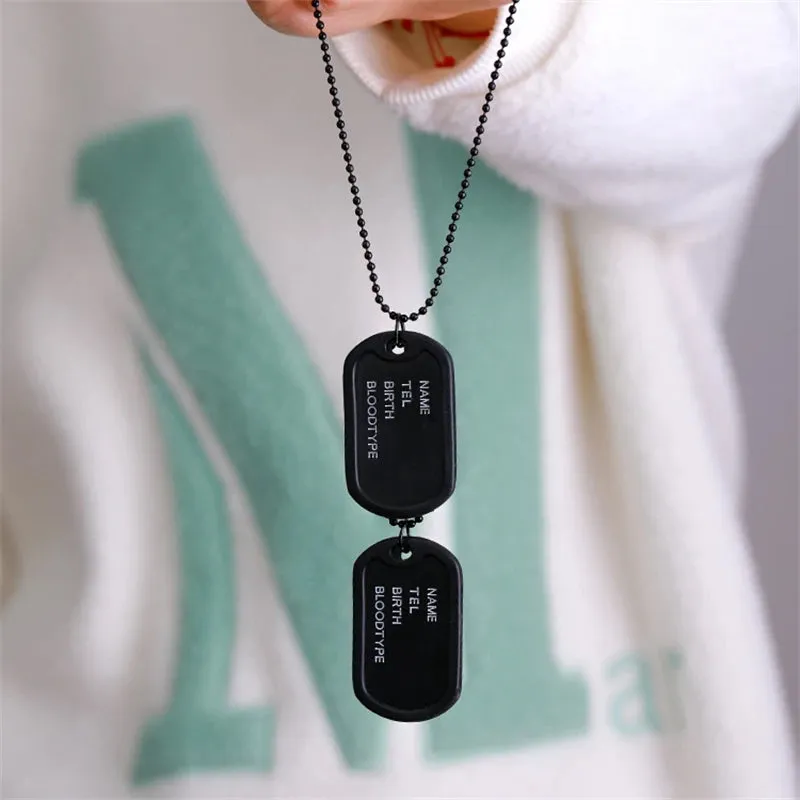 Fashion Military Style Four Row Letter Double Card Military Brand Necklace Men's Pendant Necklace Men's Chain Link Chain