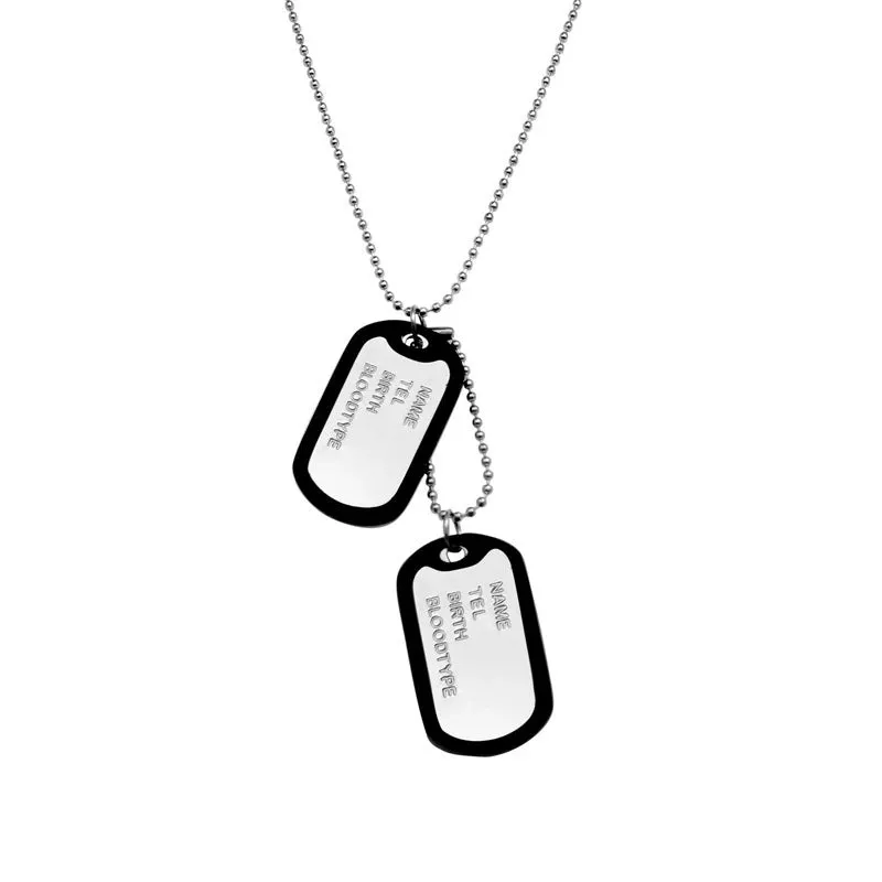 Fashion Military Style Four Row Letter Double Card Military Brand Necklace Men's Pendant Necklace Men's Chain Link Chain