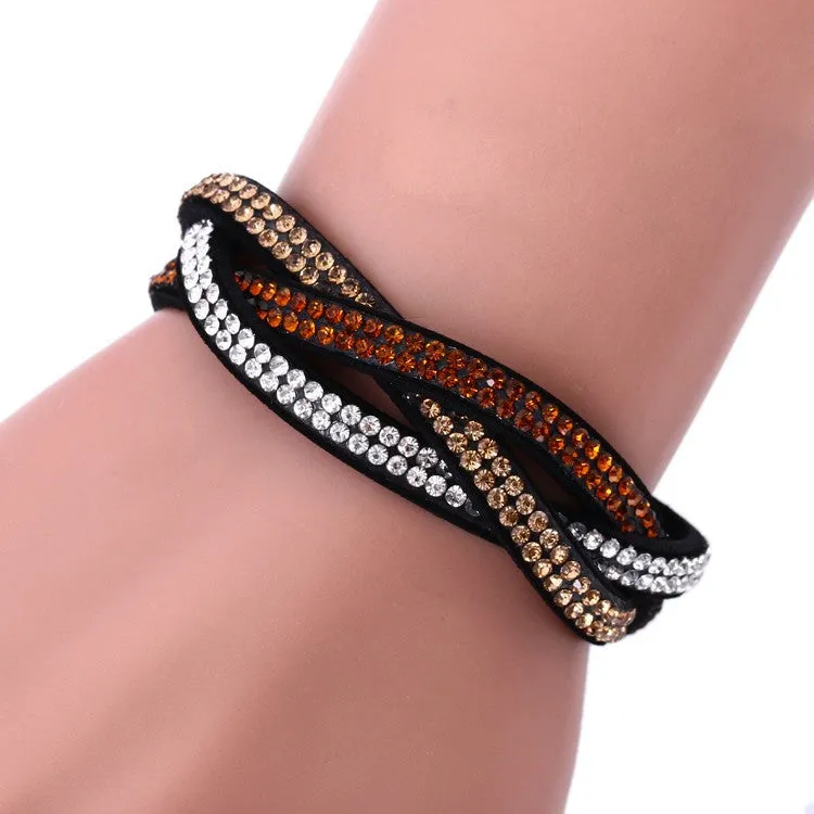 Fashion Wrap Bracelets Slake Leather Bracelets With Crystals Couple Jewelry