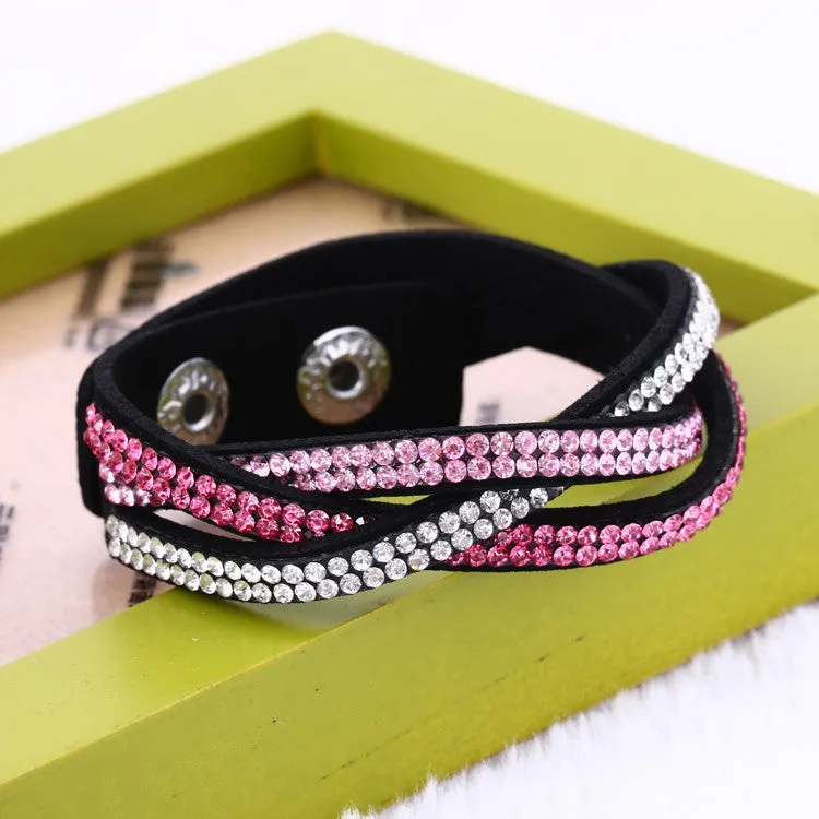 Fashion Wrap Bracelets Slake Leather Bracelets With Crystals Couple Jewelry