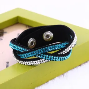 Fashion Wrap Bracelets Slake Leather Bracelets With Crystals Couple Jewelry