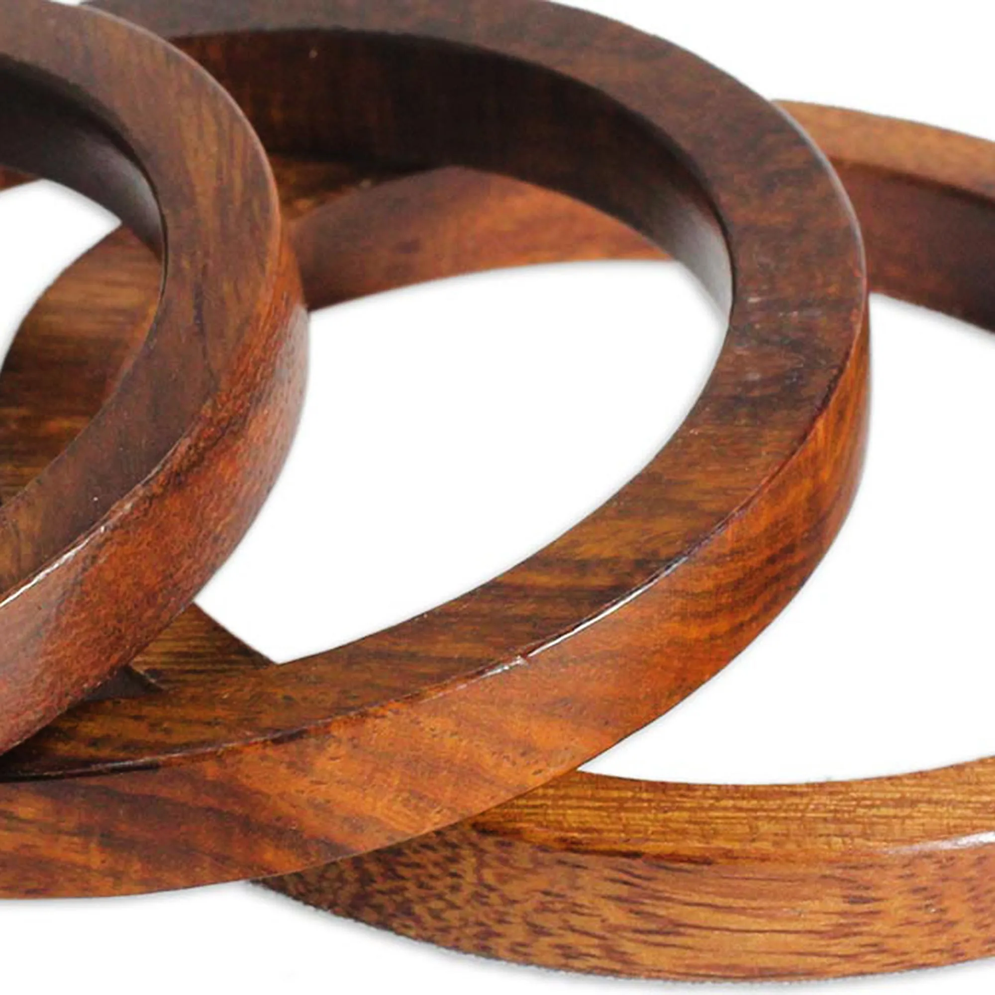 Fashionable Trio Set of 3 Hand-Carved Mango Wood Bangle Bracelets from India