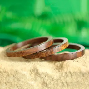 Fashionable Trio Set of 3 Hand-Carved Mango Wood Bangle Bracelets from India