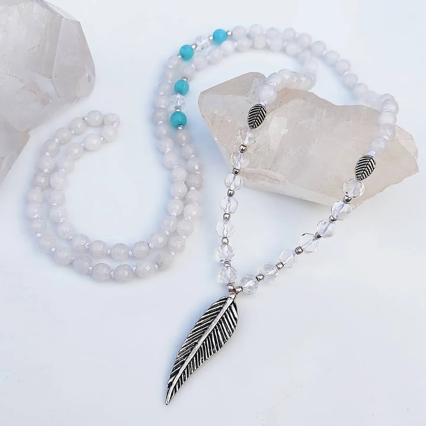 Feather Mala Necklace & Elephant OM Bracelet