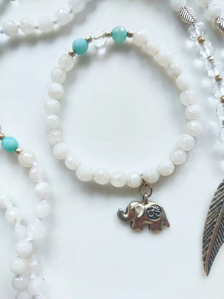 Feather Mala Necklace & Elephant OM Bracelet