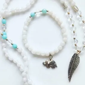 Feather Mala Necklace & Elephant OM Bracelet