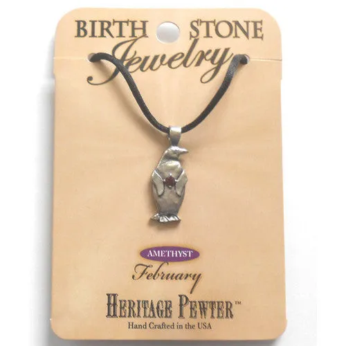 February Pewter Penguin Birthstone Pendant