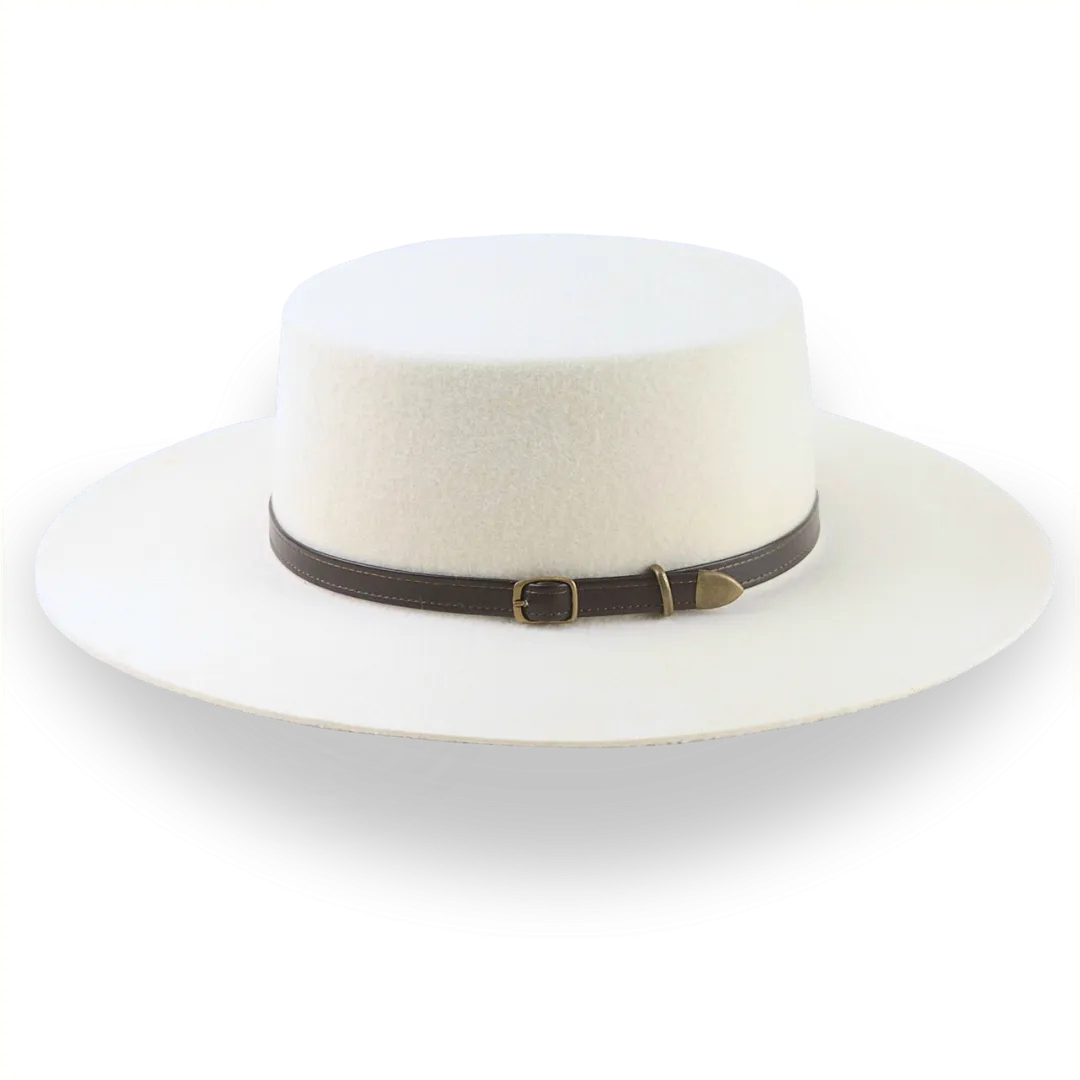 Flat Crown Wide Brim Bolero Hat In Ivory Wool Felt | The Galloper