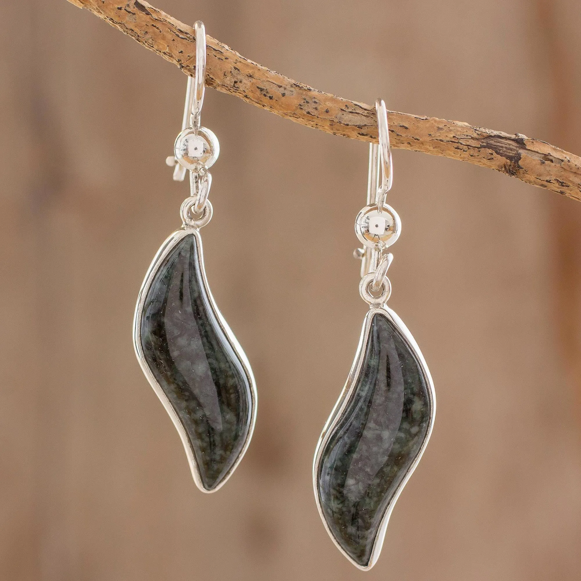 Floating in the Breeze Dark green jade dangle earrings