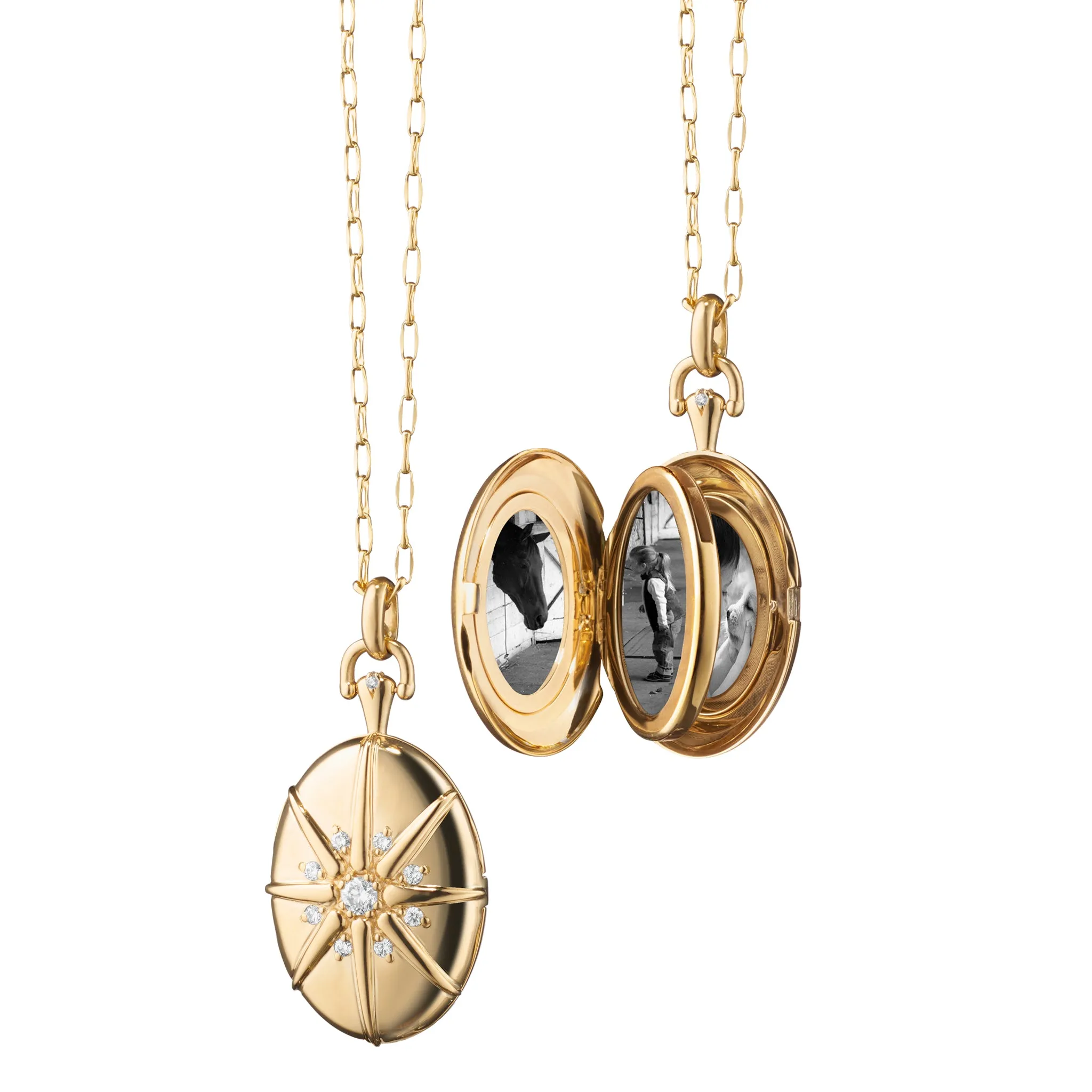 Four Image "Midi" 18K Gold Starburst Locket Necklace