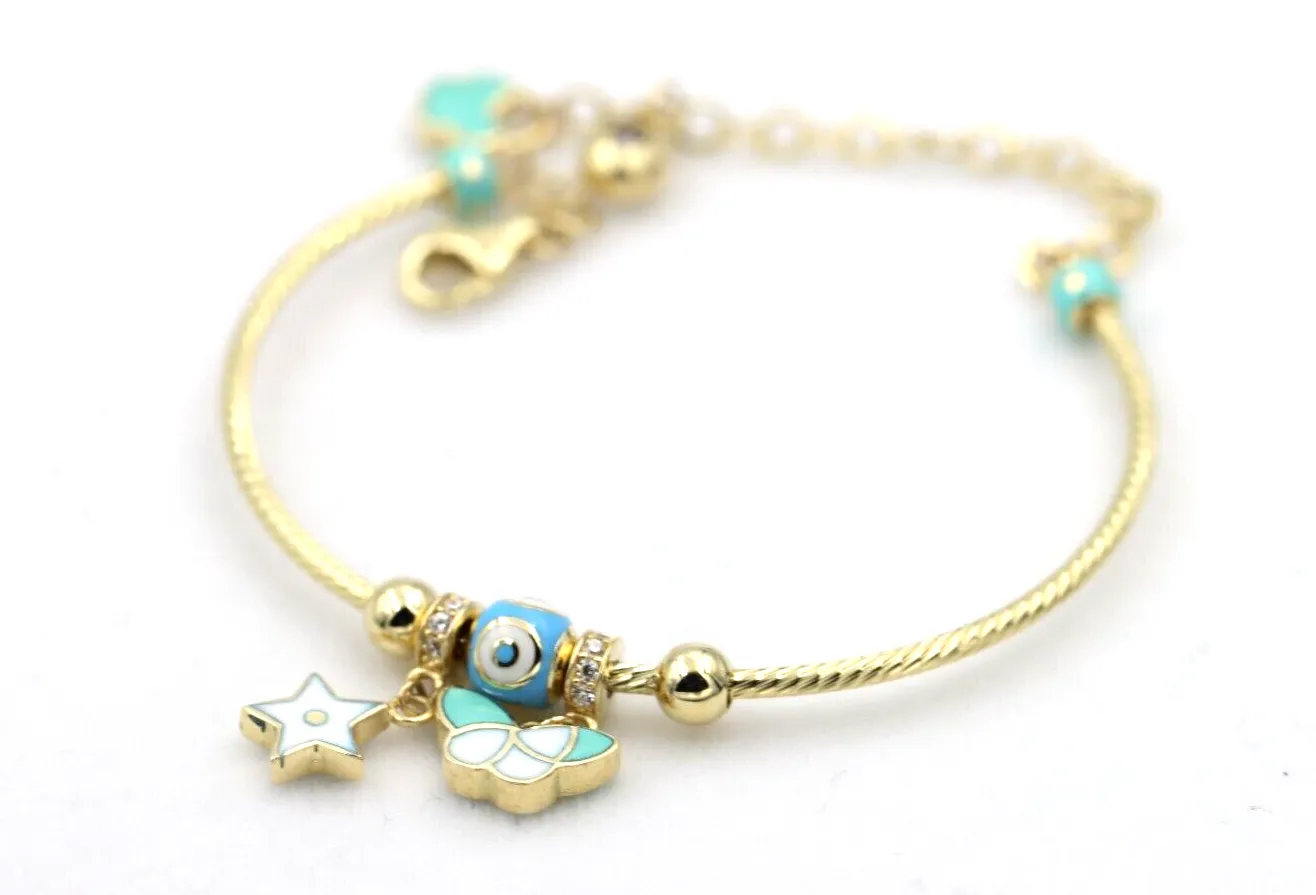 Genuine 14ct Yellow Gold Baby Bangle Charms, Star, Butterfly, Eye