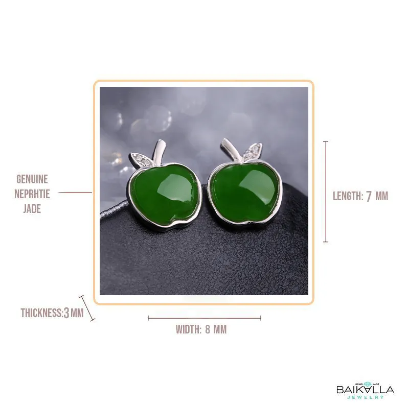 Genuine Nephrite Green Jade (high quality)  Apple Earrings