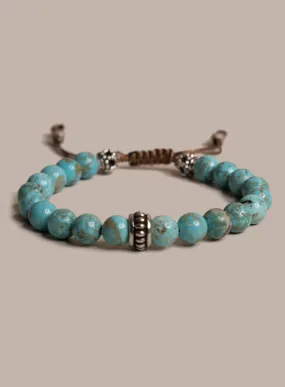 Genuine Turquoise and Sterling Silver Men's Bead Bracelet