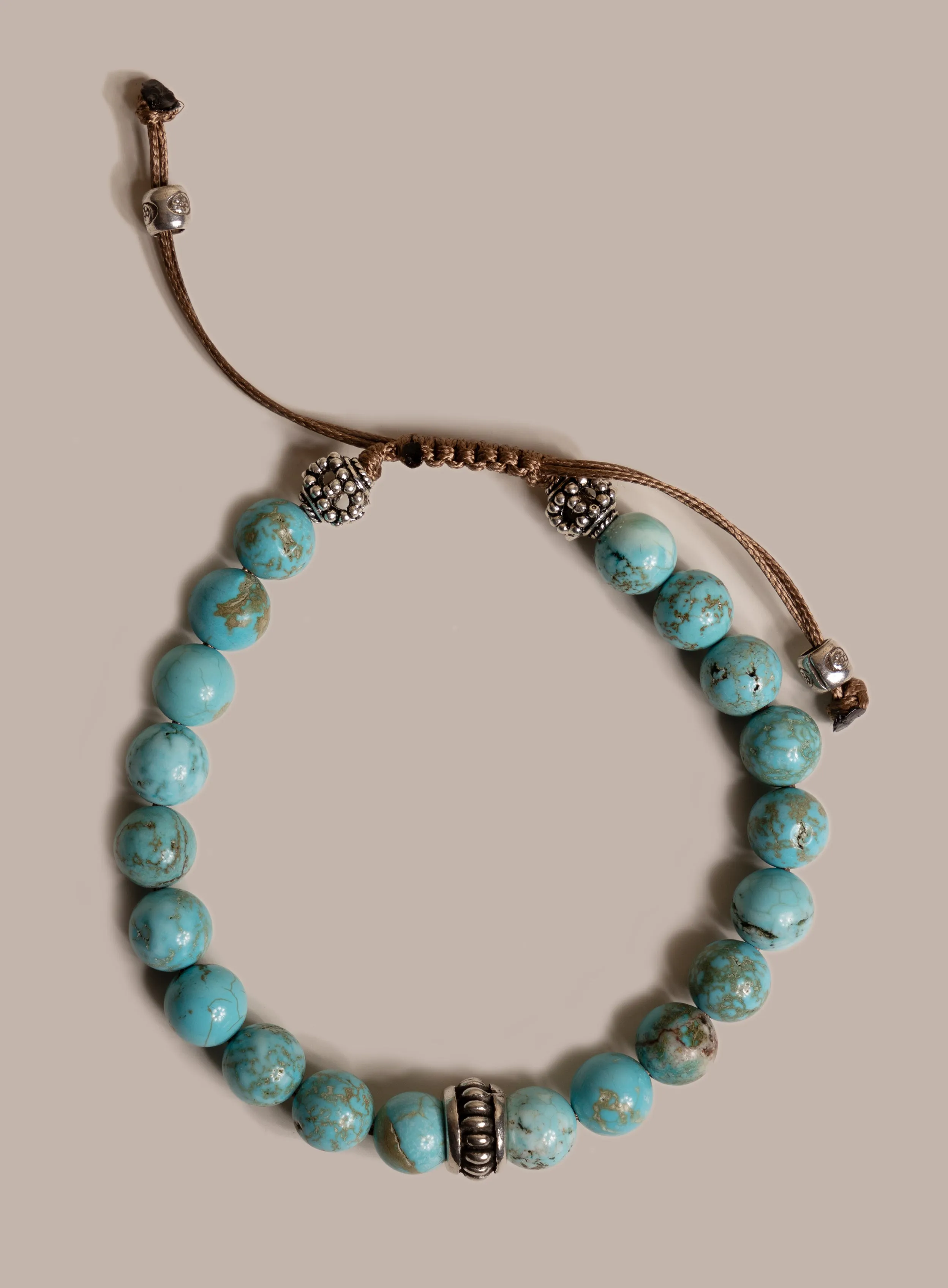 Genuine Turquoise and Sterling Silver Men's Bead Bracelet