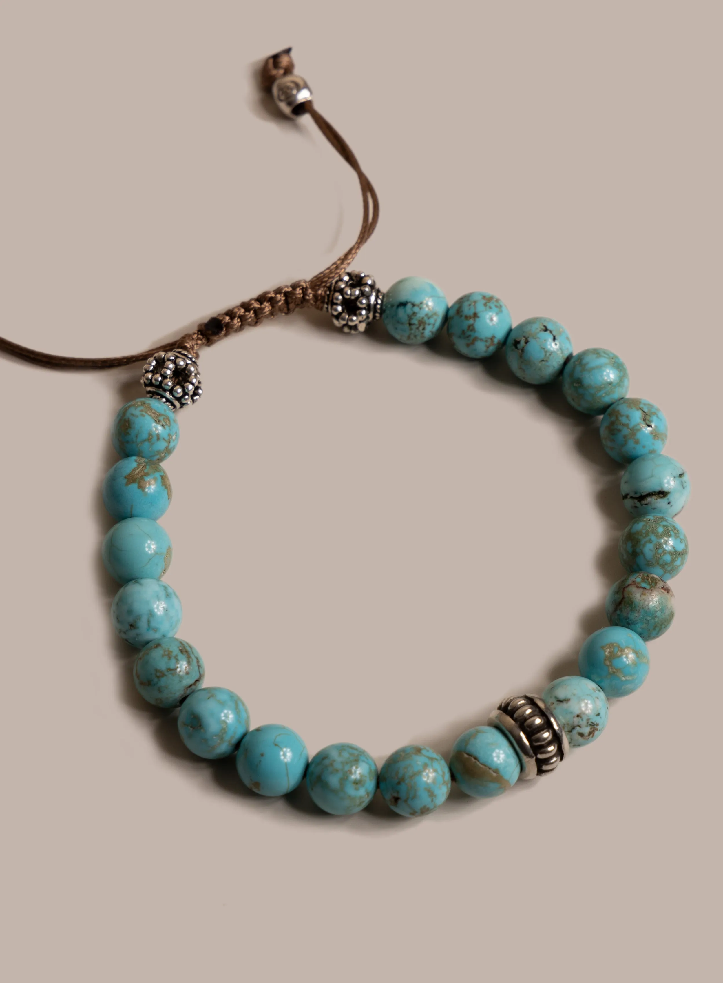 Genuine Turquoise and Sterling Silver Men's Bead Bracelet