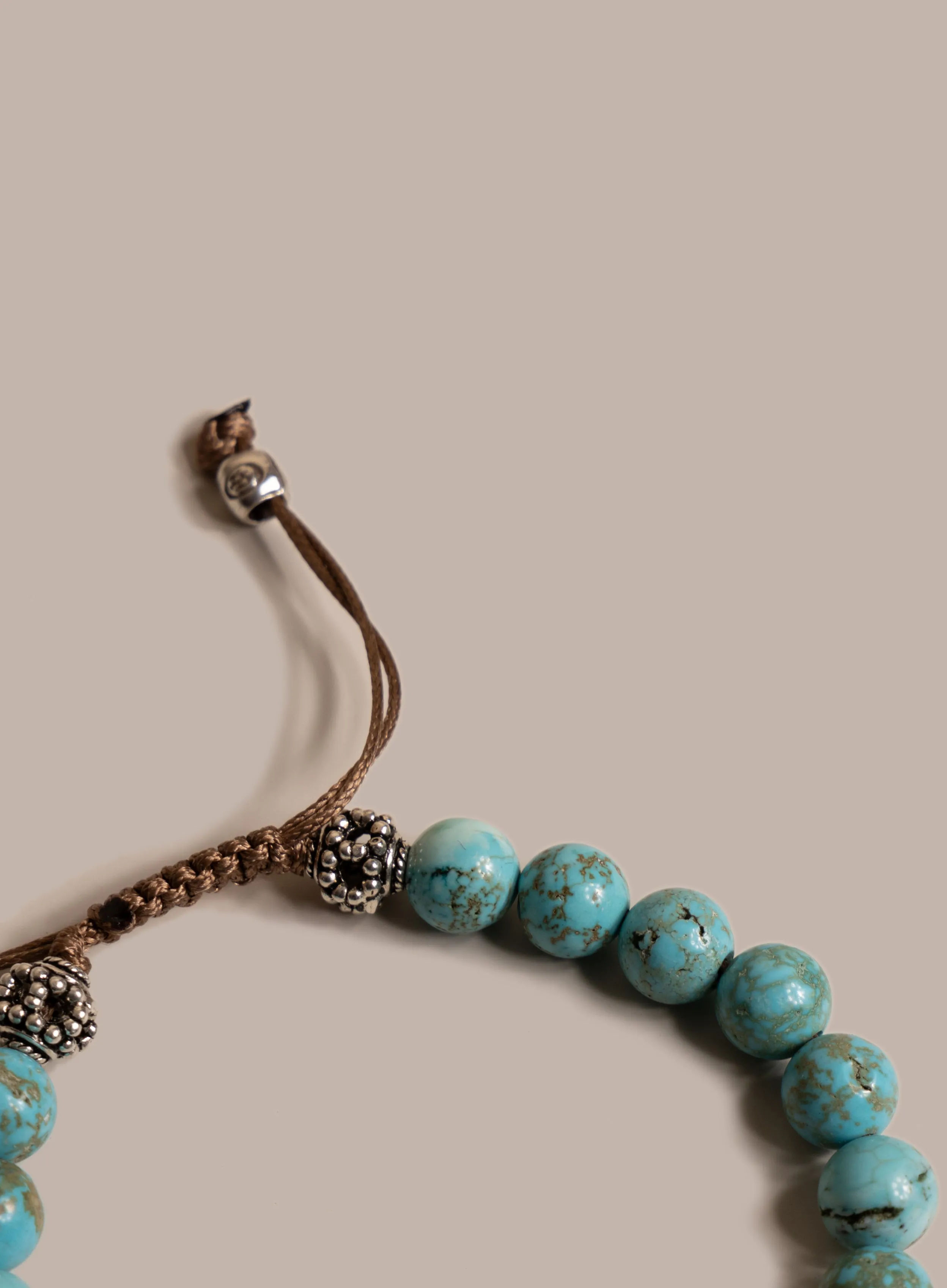 Genuine Turquoise and Sterling Silver Men's Bead Bracelet