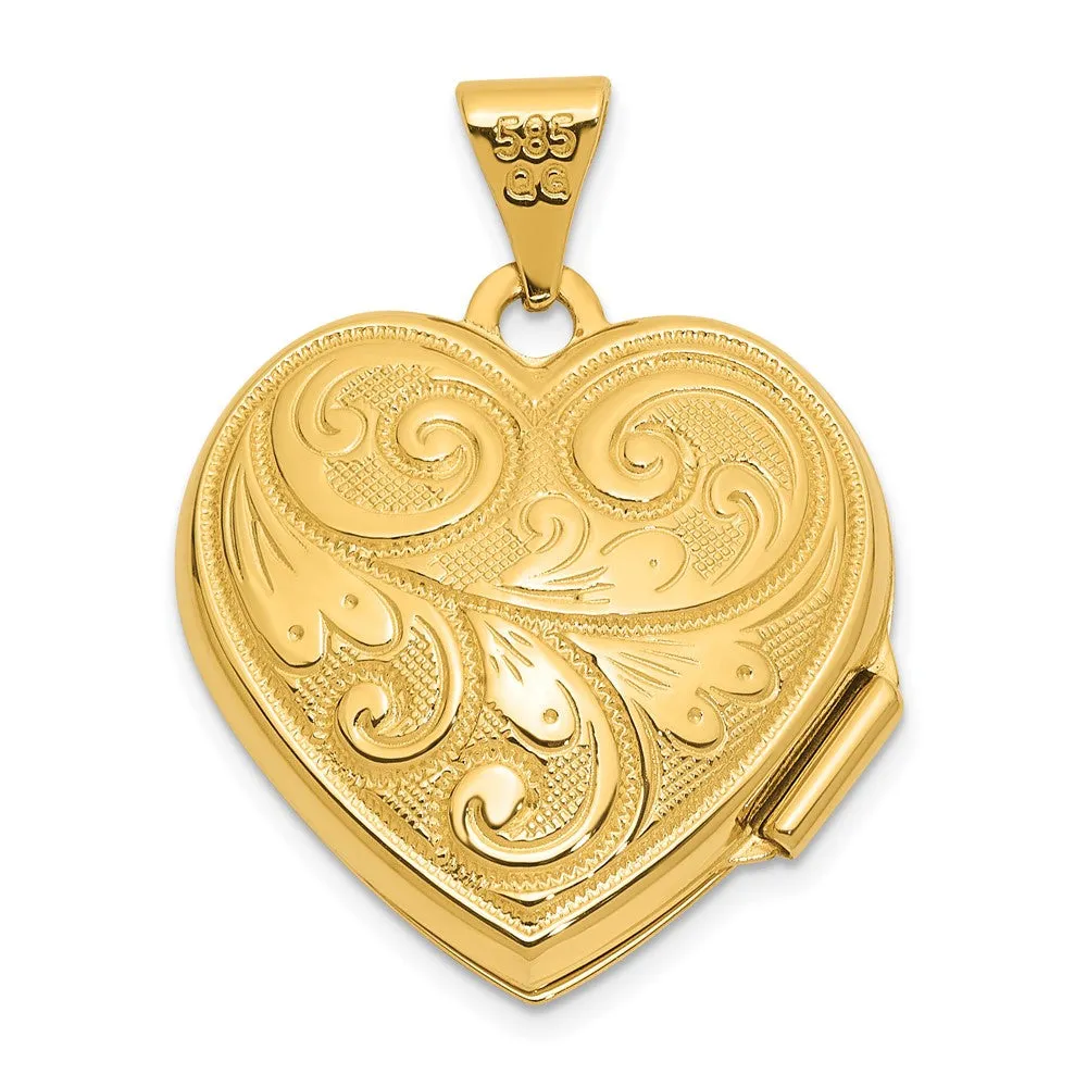 Gold 19mm Scroll Design Reversible Heart Locket Pendant - Model XL743