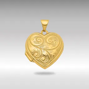 Gold 19mm Scroll Design Reversible Heart Locket Pendant - Model XL743