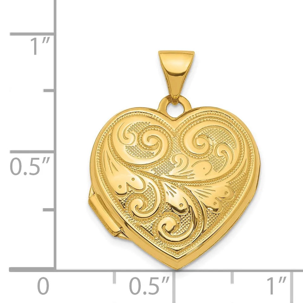 Gold 19mm Scroll Design Reversible Heart Locket Pendant - Model XL743