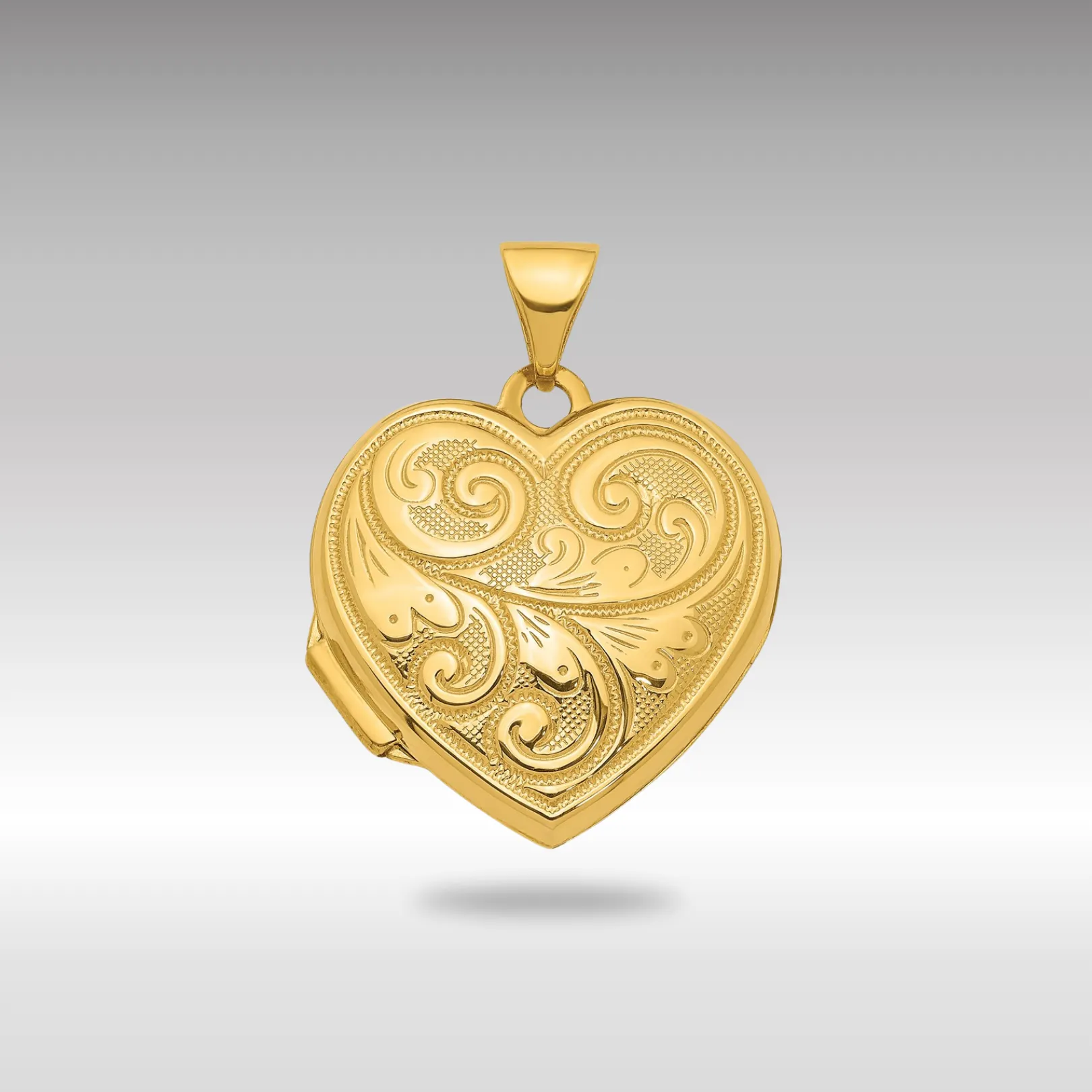 Gold 19mm Scroll Design Reversible Heart Locket Pendant - Model XL743