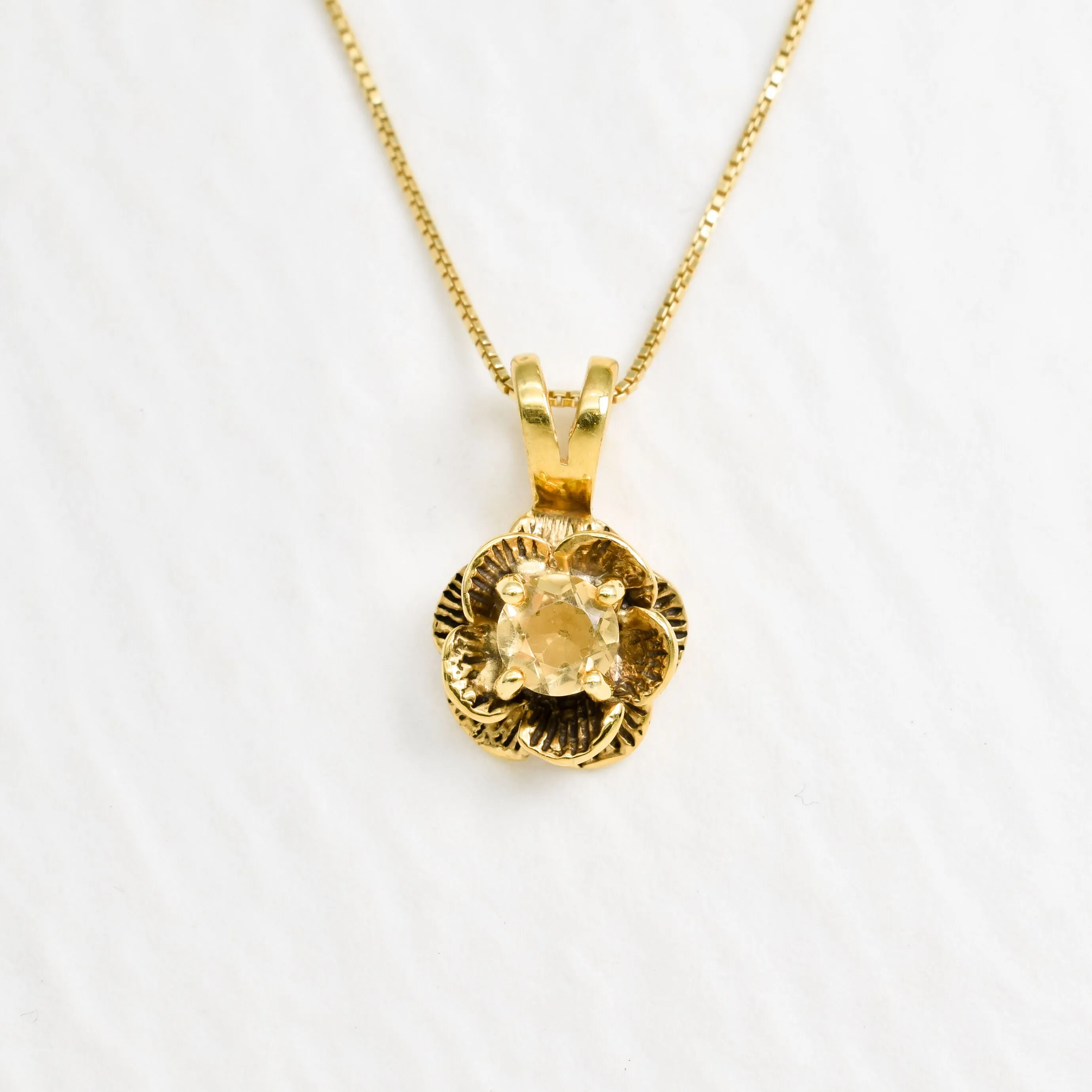 Gold Flower Pendant - Natural Citrine Necklace, Yellow Rose Pendant