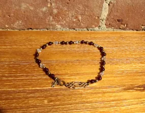 Gold Garnet Ankle Bracelet w/Cherub Handmade One Of A Kind