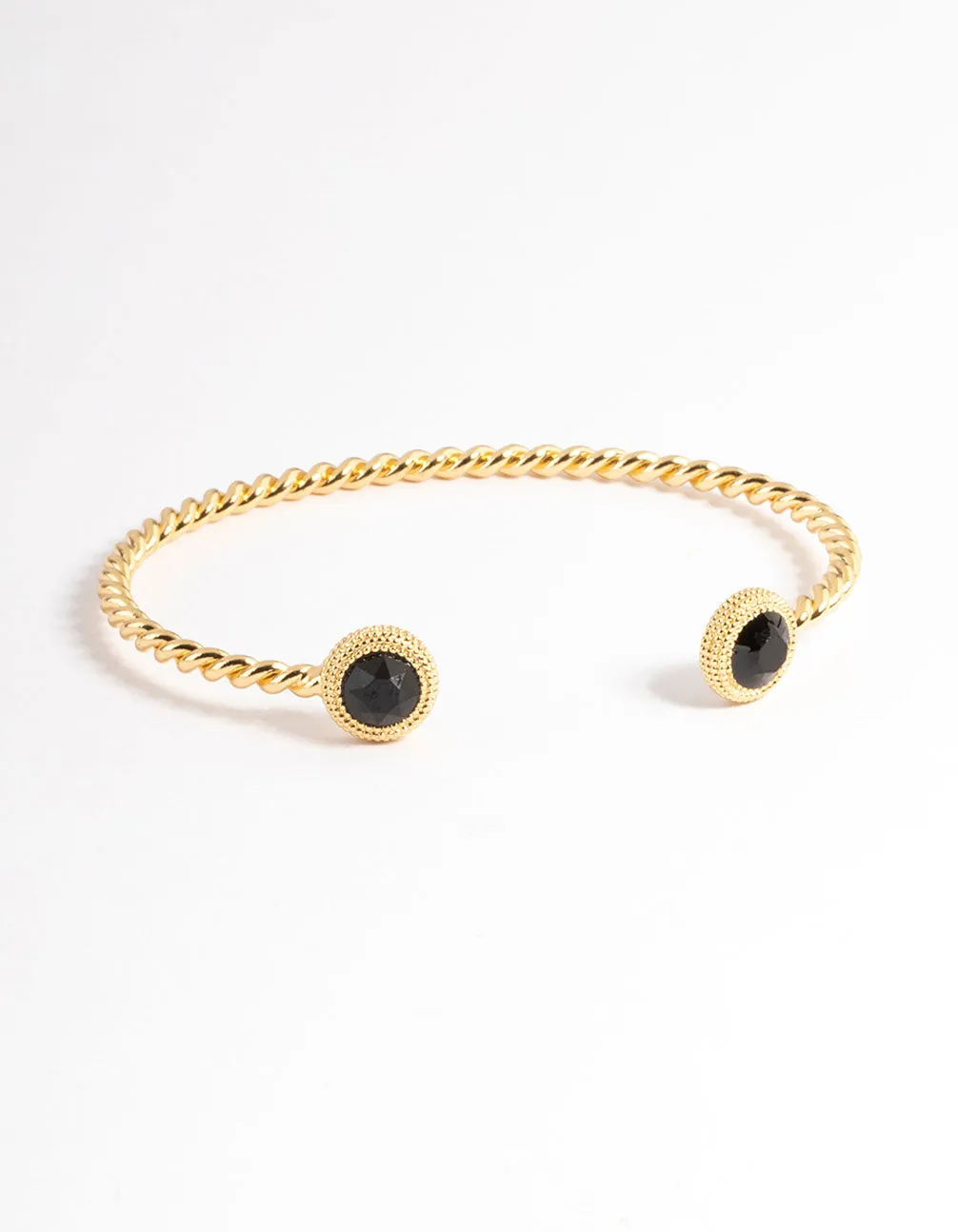 Gold Plated Black Onyx Twisted Cuff Bracelet