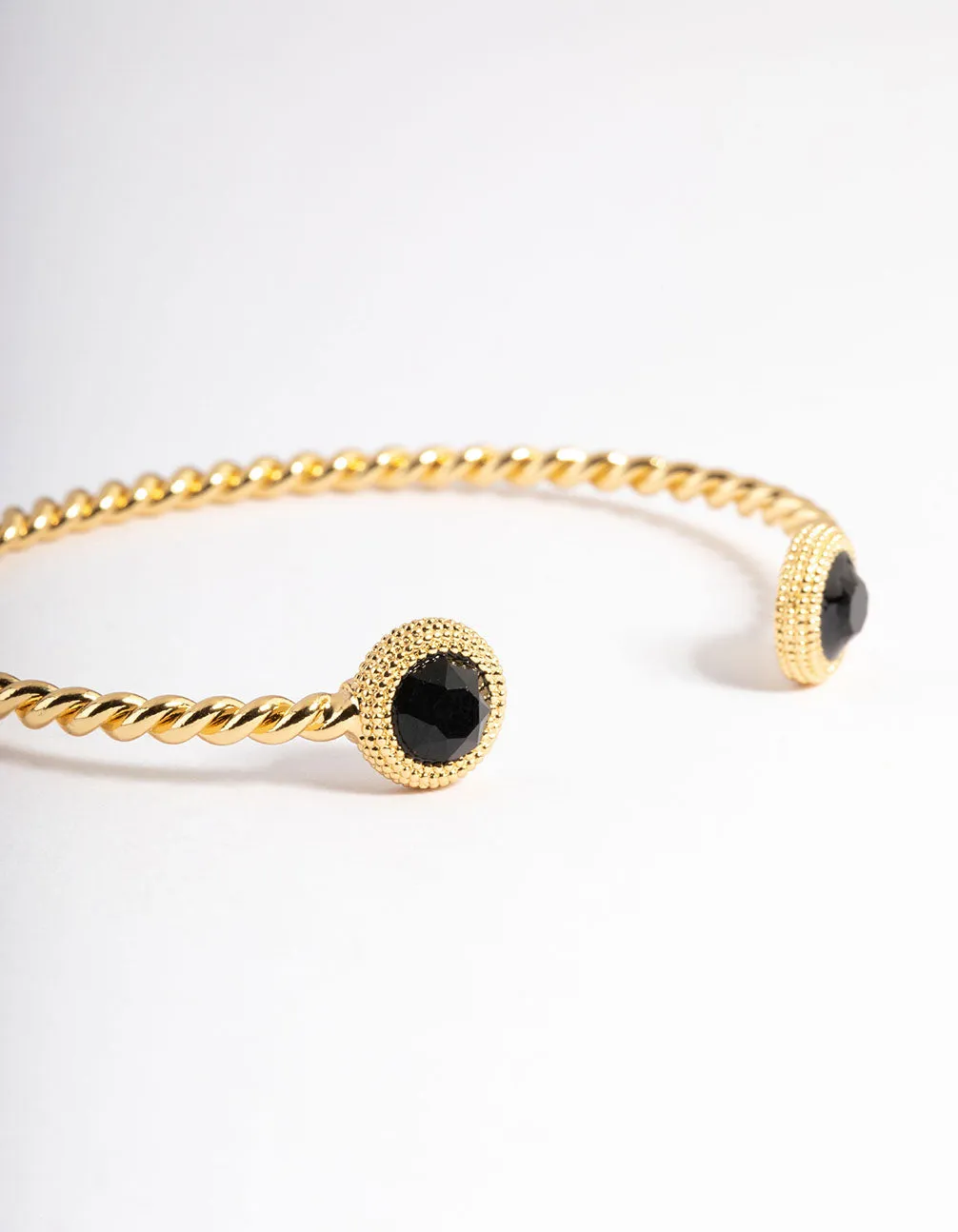 Gold Plated Black Onyx Twisted Cuff Bracelet