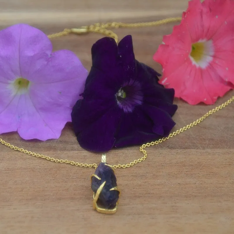 Gold Plated Necklace with Dark Amethyst Pendant